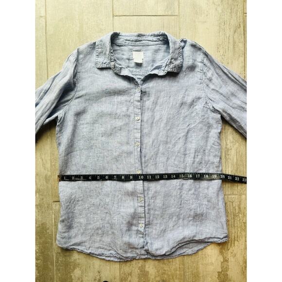 Sigrid Olsen Chambray Button Down Up Blouse Blue Linen Casual Top Designer L - Picture 10 of 11